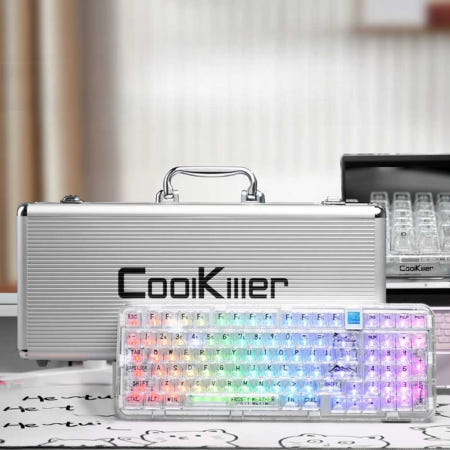 [해외]쿨 킬러 무선 키보드 얼음 투명 핫 스왑  예쁜 조명 보라