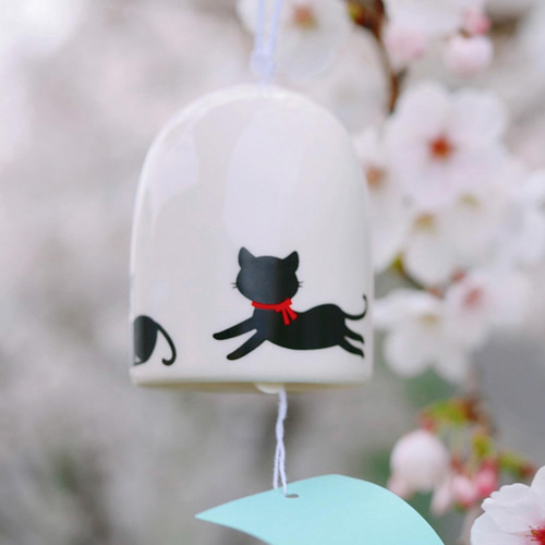 일본 검정고양이 고양이 후우링 도자기 후우링 풍경종 도어벨 후링