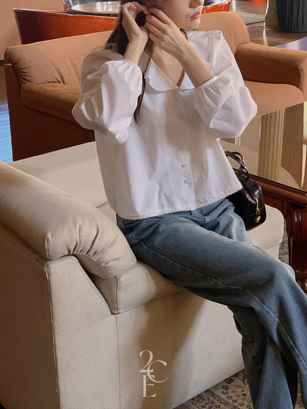 보니아 물결 카라 봄 코튼 단추 블라우스 (2color) 데이트 면 소개팅 이미지 6