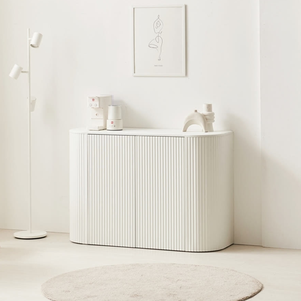 치즈퐁 템바보드 거실장 수납장 높은 tv다이 안방티비장 라운드 1200x400x816mm, 크림화이트