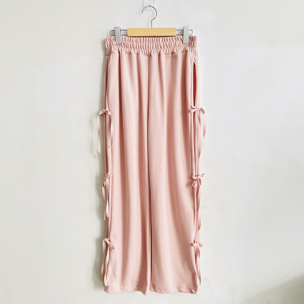 여성와이드팬츠 통바지 밴딩 리본 포켓 고무줄 트레이닝 팬츠 - 상세 이미지 5