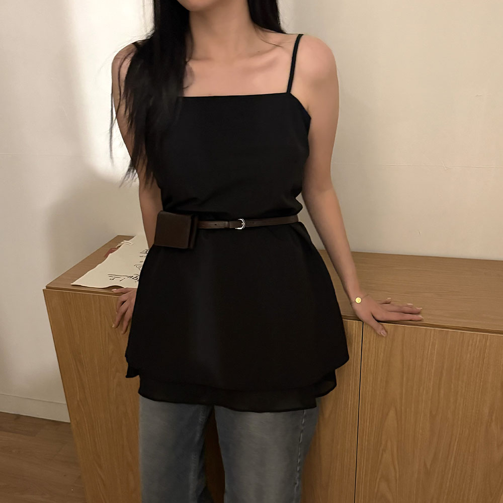 레이어드원피스 시스루 끈나시 민소매 원피스 - 상세 이미지 4