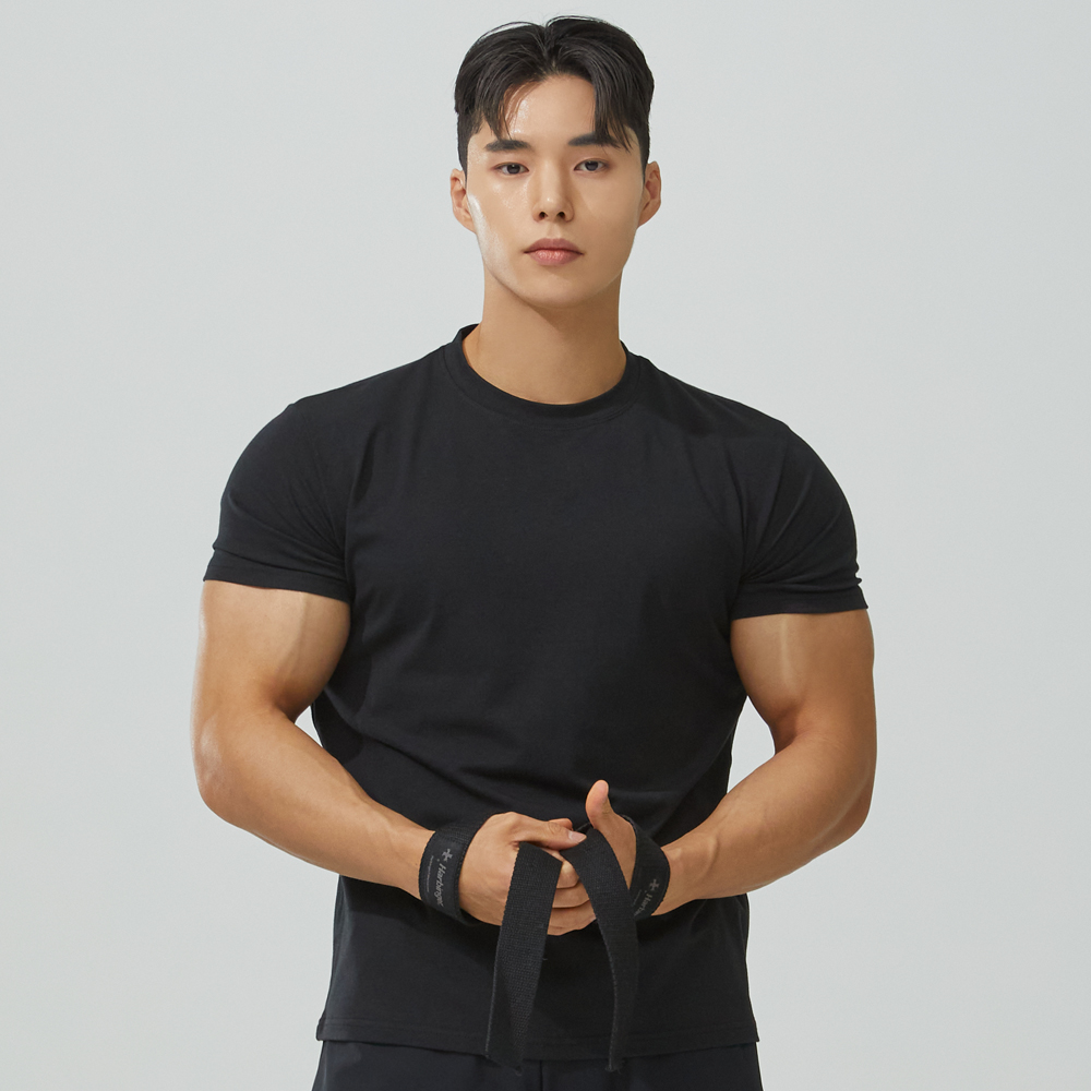 블랙몬스터핏 남자 무지 모달 머슬핏 반팔 헬스 운동 티셔츠 - 상품 이미지