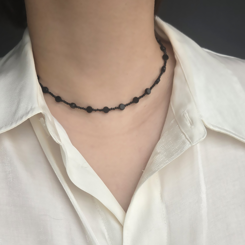 블랙 레드 비즈 목걸이 써지컬스틸 섹시한 분위기 초커 숏 레이어드 이미지 8