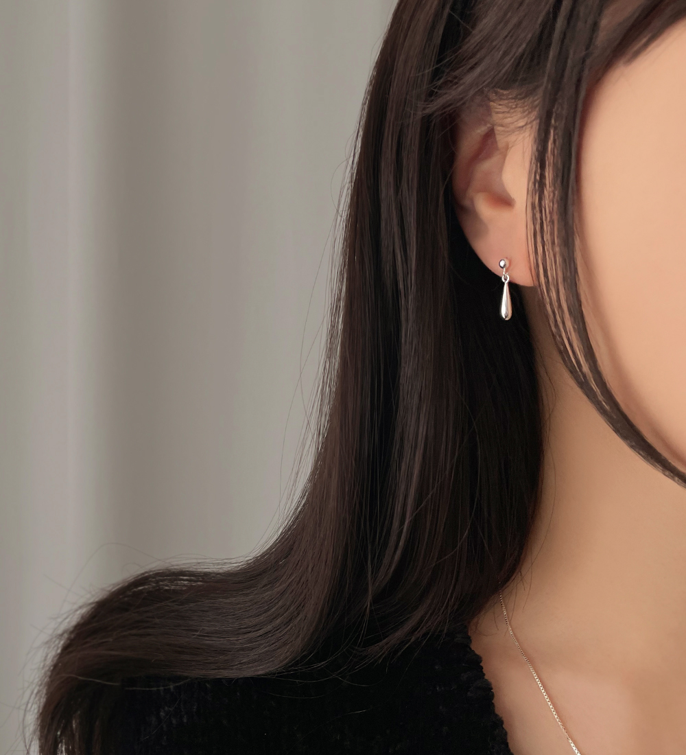 [무배] 실버925 심플 볼 포인트 물방울 드롭 귀걸이 - 상세 이미지 3