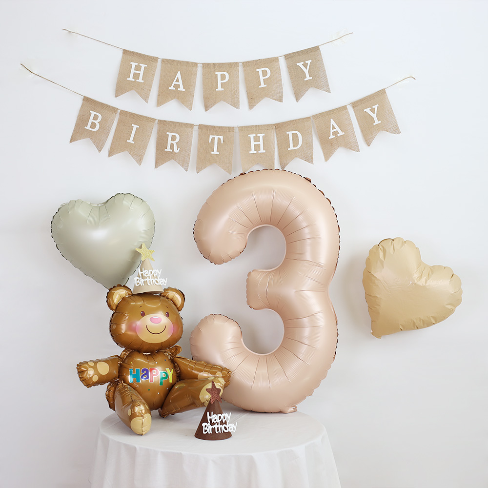 생일 축하 파티용품 생일파티 꾸미기 곰돌이 파스텔 무지개 풍선세트