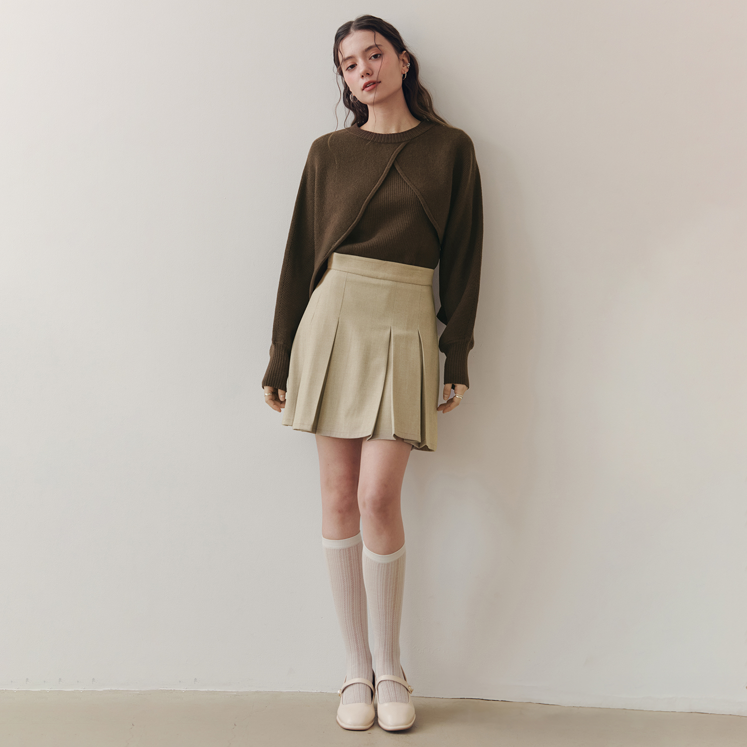 [제로스트릿]카푸치노 헤링본 스커트 CAPPUCCINO HERRINGBONE SKIRT / BEIGE - 상세 이미지 2