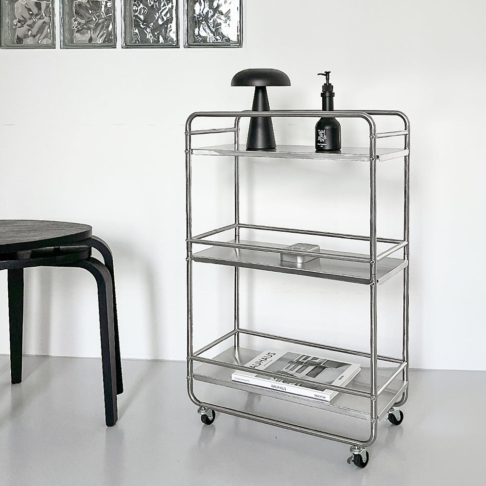 미드센츄리 철제 트롤리 바퀴달린 이동식 선반 3단 M 틈새선반