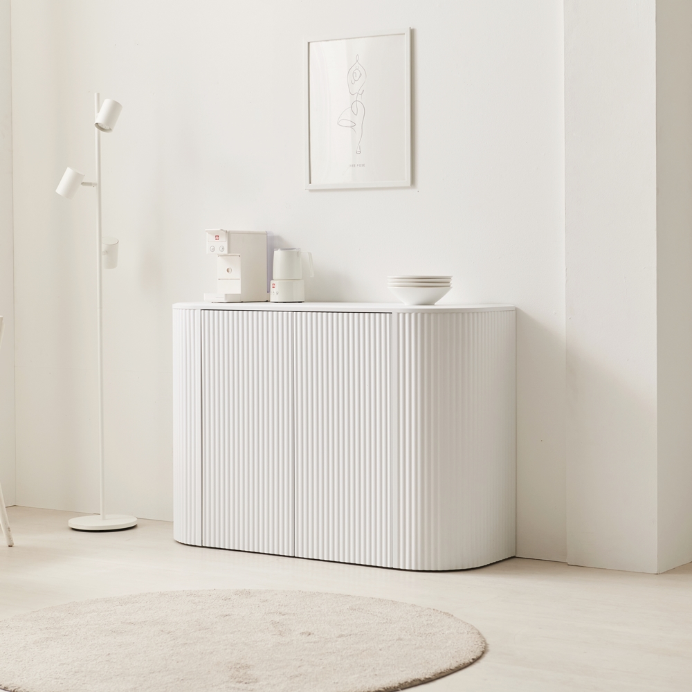 치즈퐁 템바보드 거실장 수납장 높은 tv다이 안방티비장 라운드 1200x400x816mm, 화이트