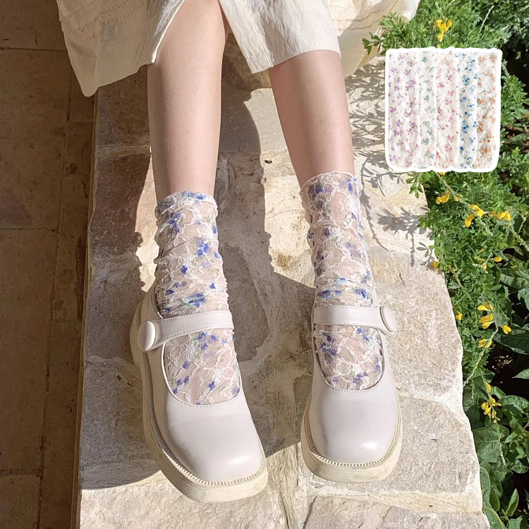 플로라 시스루 여름 레이스 무압박 양말 플라워 꽃무늬 패턴 얇은 루즈삭스