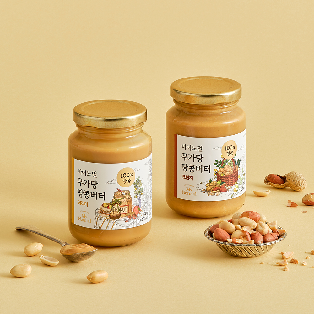 마이노멀 무가당 100% 땅콩버터 크리미250g+크런치250g (땅콩잼, 피넛버터) - 상품 이미지