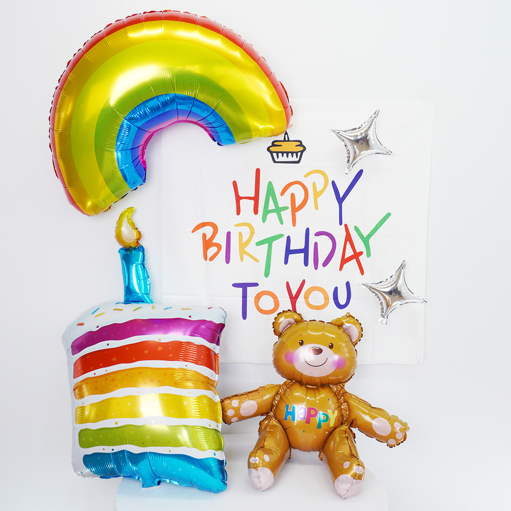 생일 축하 파티용품 생일파티 꾸미기 곰돌이 파스텔 무지개 풍선세트 - 상세 이미지 5