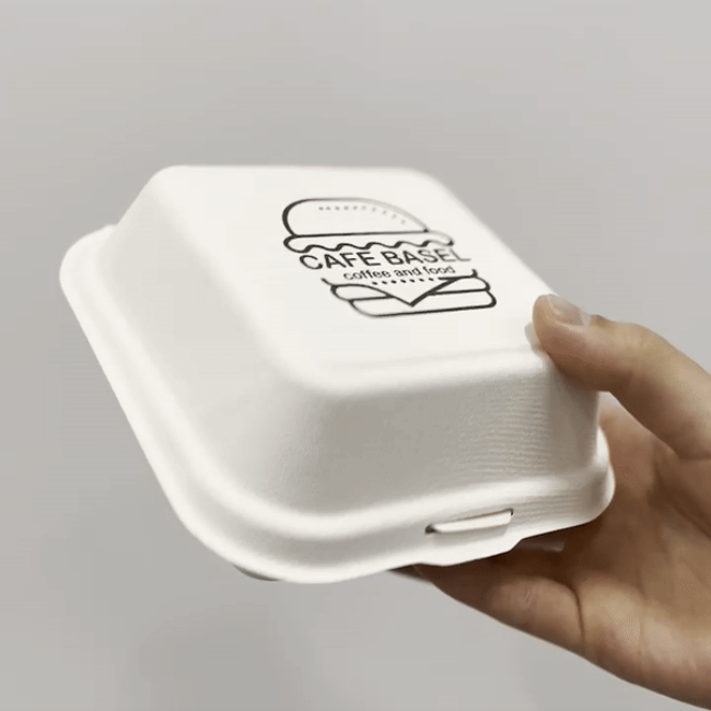 주문제작 햄버거 샌드위치 테이크아웃 펄프용기 친환경도시락 로고인쇄 500개, 중형, 화이트 - 상품 이미지