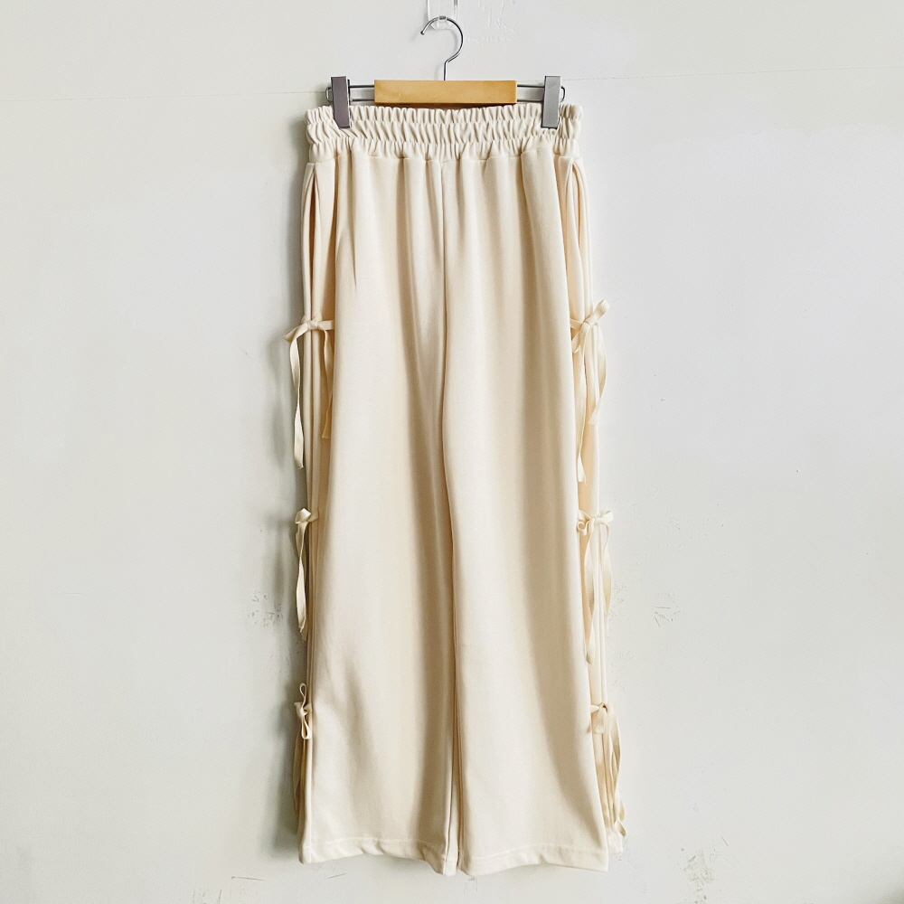 여성와이드팬츠 통바지 밴딩 리본 포켓 고무줄 트레이닝 팬츠 - 상세 이미지 4