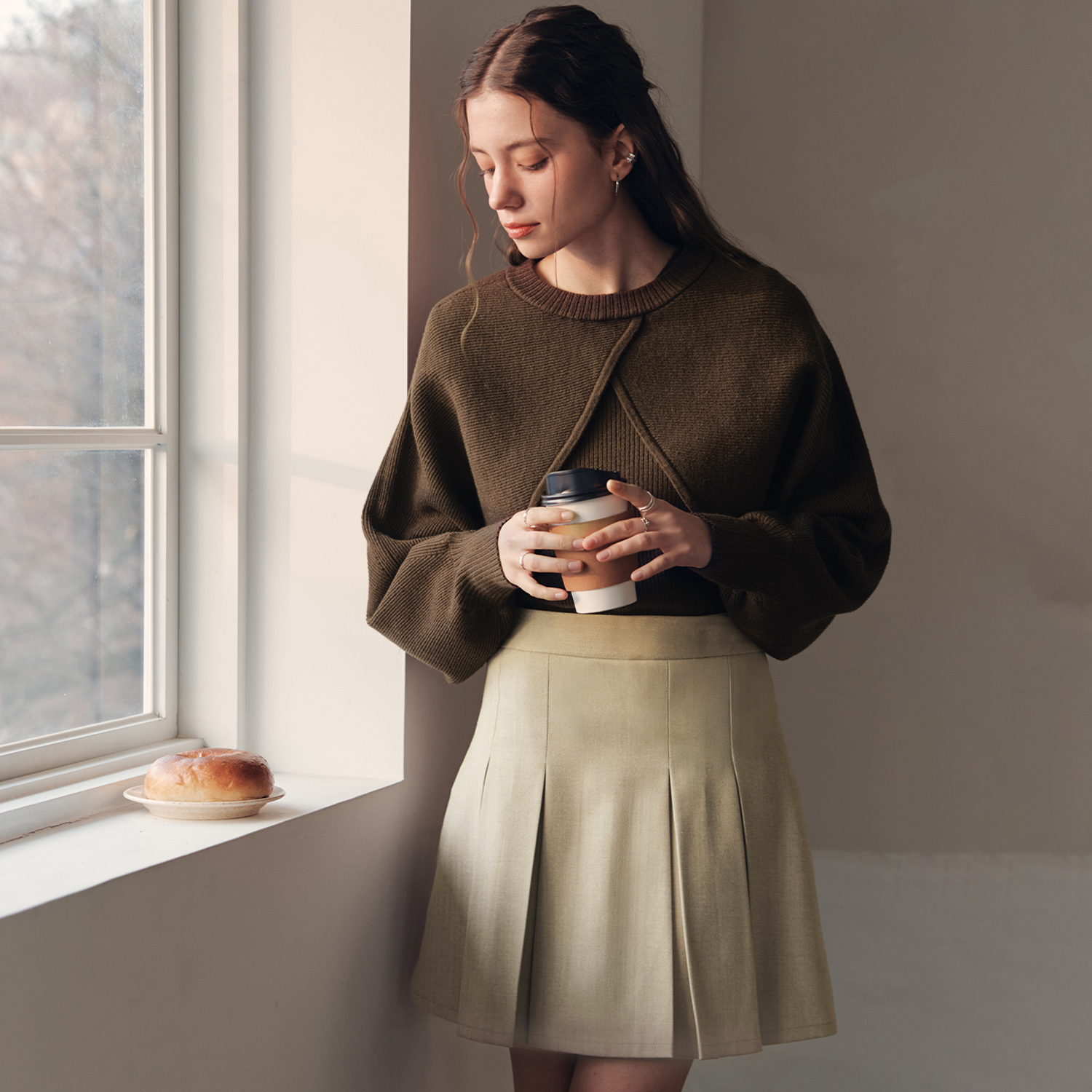 [제로스트릿]카푸치노 헤링본 스커트 CAPPUCCINO HERRINGBONE SKIRT / BEIGE - 상세 이미지 3