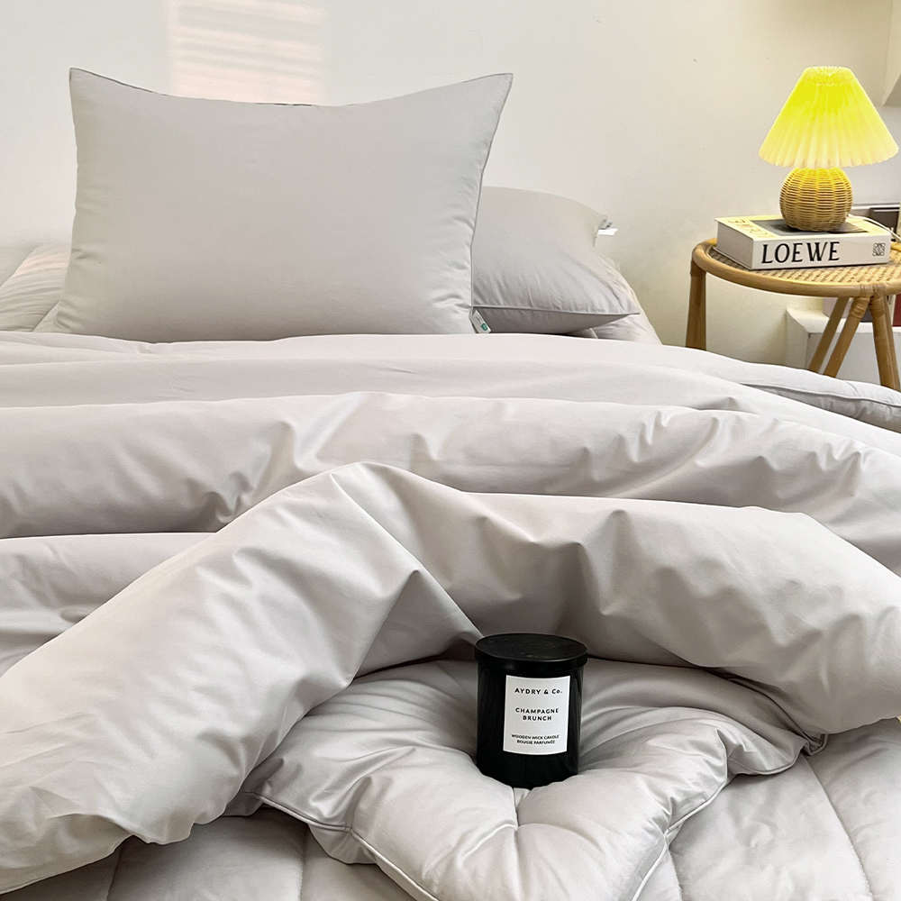 호텔 침구세트 사계절 광폭 60수 순면 패드 베개커버 이불 세트 연그레이, 라지킹/더블킹 (LK/KK)