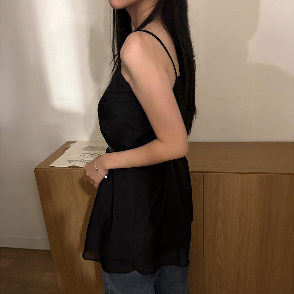 레이어드원피스 시스루 끈나시 민소매 원피스 - 상세 이미지 3