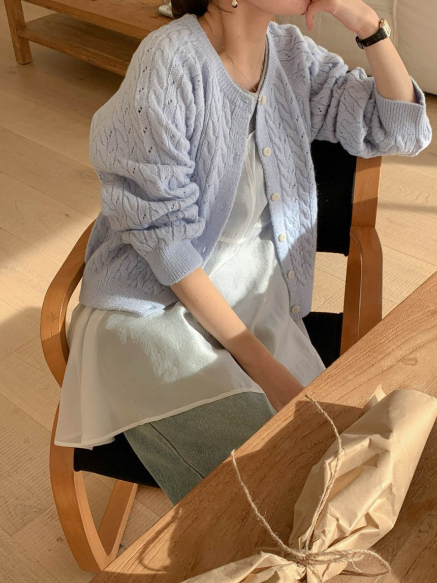 [핑크/소라당일] 젤리 가디건 긴팔 라운드 꽈배기 케이블 니트 캐주얼 봄 cd 3color 상세 이미지 40