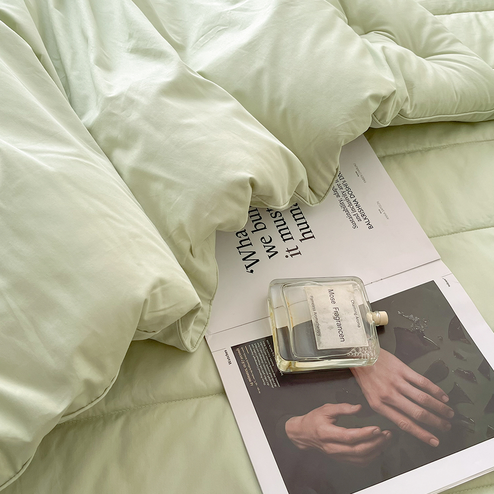 호텔 침구세트 사계절 광폭 60수 순면 패드 베개커버 이불 세트 세이지그린, 퀸/킹 (Q/K)