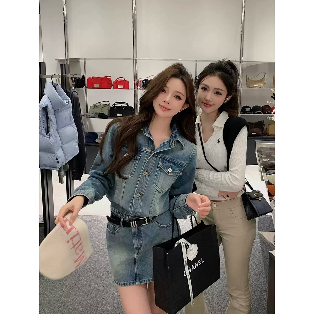 봄 레트로 슬림 데님 짧은 H스커트 원피스 - 상세 이미지 5