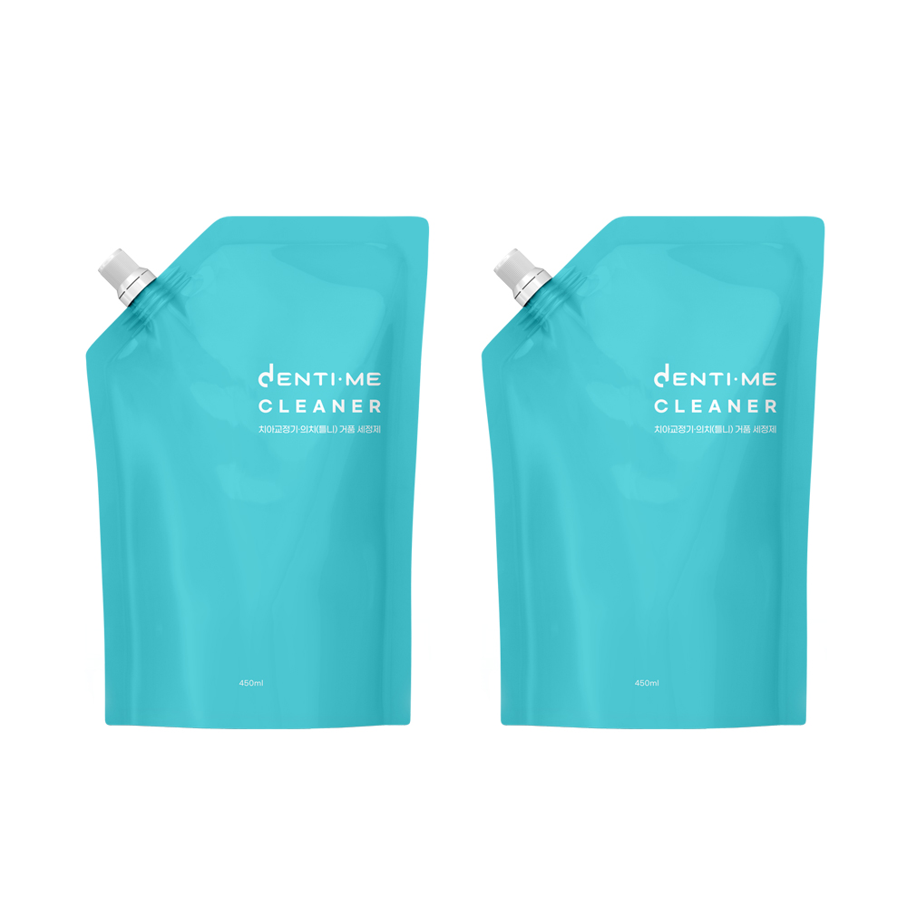 덴티미클리너 리필형 거품형 의치 틀니 세정제 치아 교정기 교정 유지장치 세척 휴대용 450ml 2개 - 메인 이미지