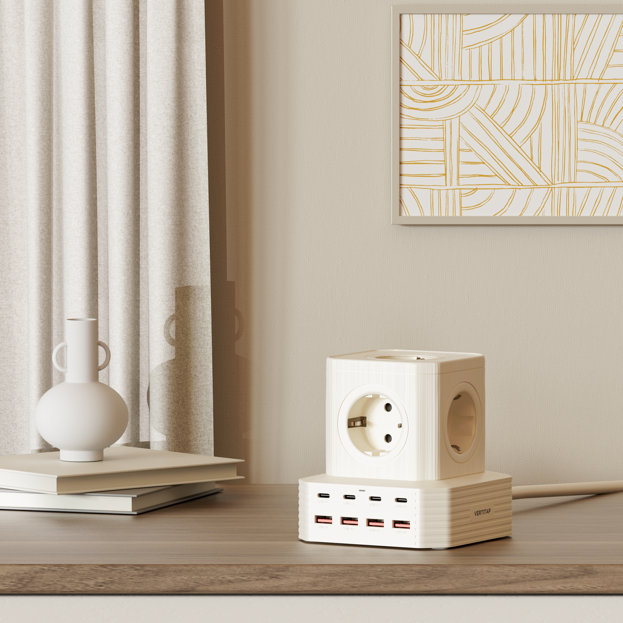 버티탭 고용량 4000W 타워 멀티탭 큐브 9구 여행용 멀티 어댑터 콘센트 캠핑 디자인