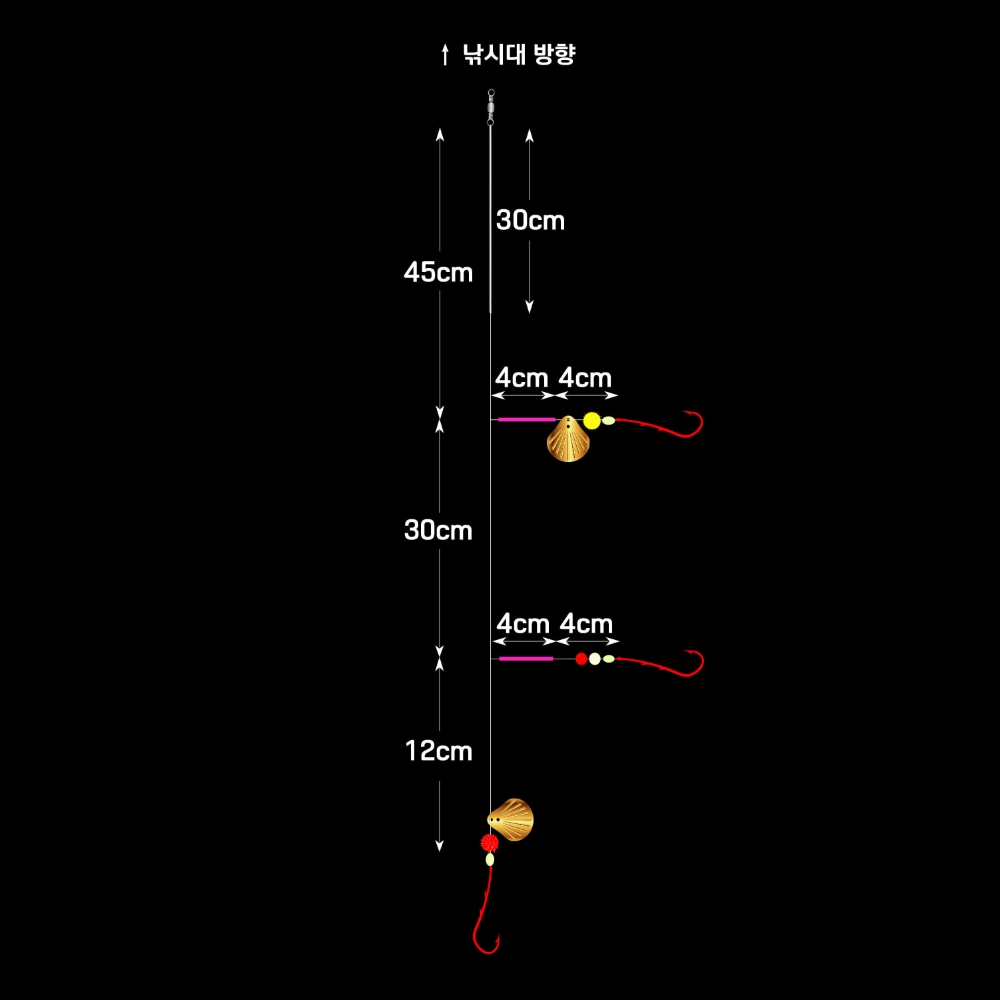 백경 도다리채비 보리멸 3단채비 BK-369 11호, 레드 - 상세 이미지 3