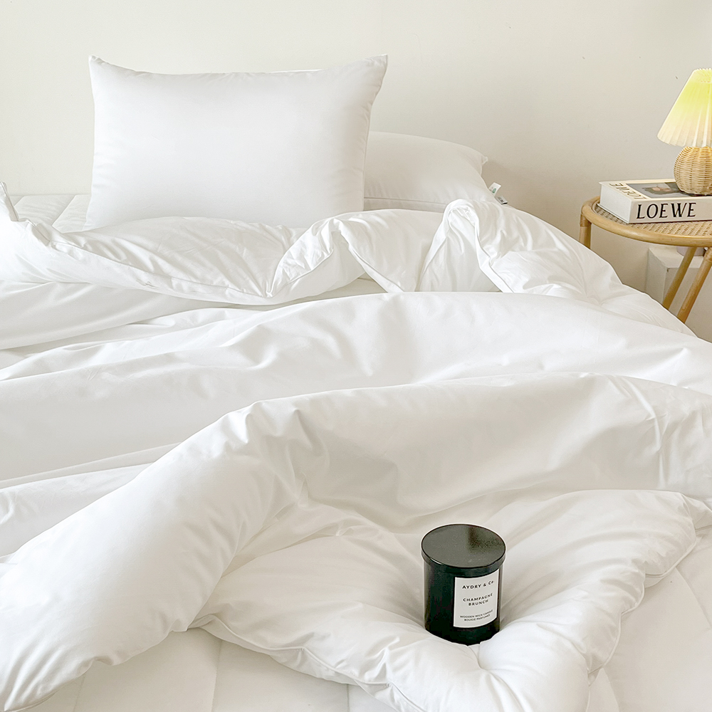 호텔 침구세트 사계절 광폭 60수 순면 패드 베개커버 이불 세트 화이트, 퀸/킹 (Q/K)