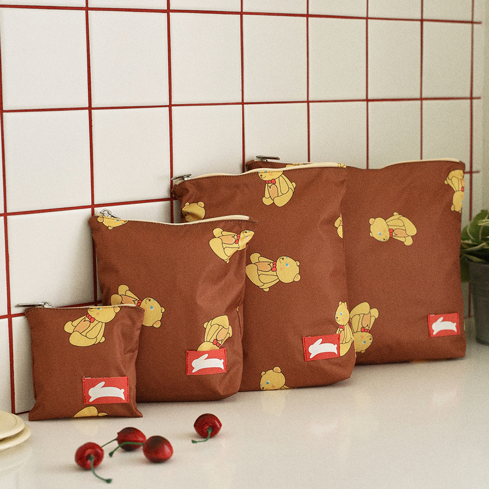 오우아스튜디오 어린이집 방수 파우치 준비물 가방 듀이브라운 4종 세트