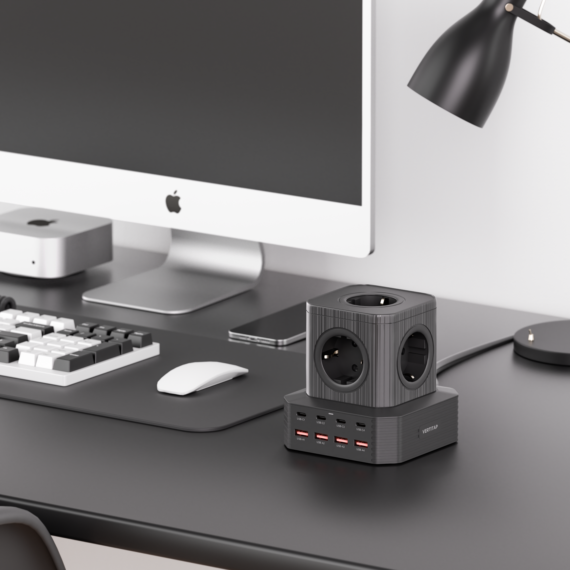 버티탭 고용량 4000W 타워 멀티탭 큐브 9구 여행용 멀티 어댑터 콘센트 캠핑 디자인