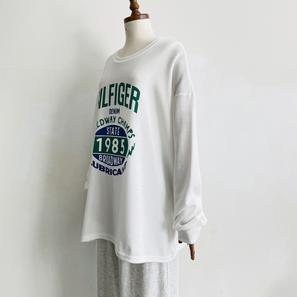 박스티 레이어드티 여성 빅사이즈 오버핏 레터링 긴팔 티셔츠 - 상세 이미지 4