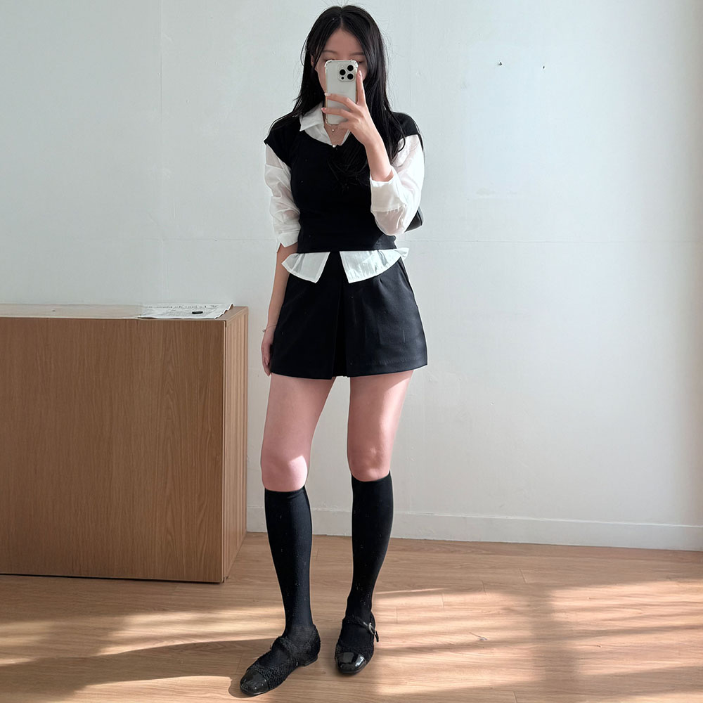 슬림 단추 레이어드 오프숄더 캡소매 반팔 티셔츠 이미지 8
