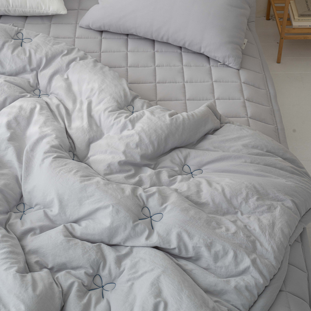 송화침장 알러지케어이불 먼지없는 리본 자수 바닐라 SS 사계절이불