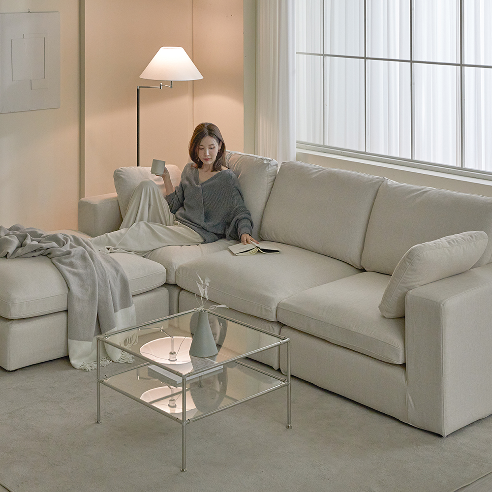 [무료배송] 아크 몽드 패브릭 모듈 소파 스툴미포함, 아이보리, 4인용