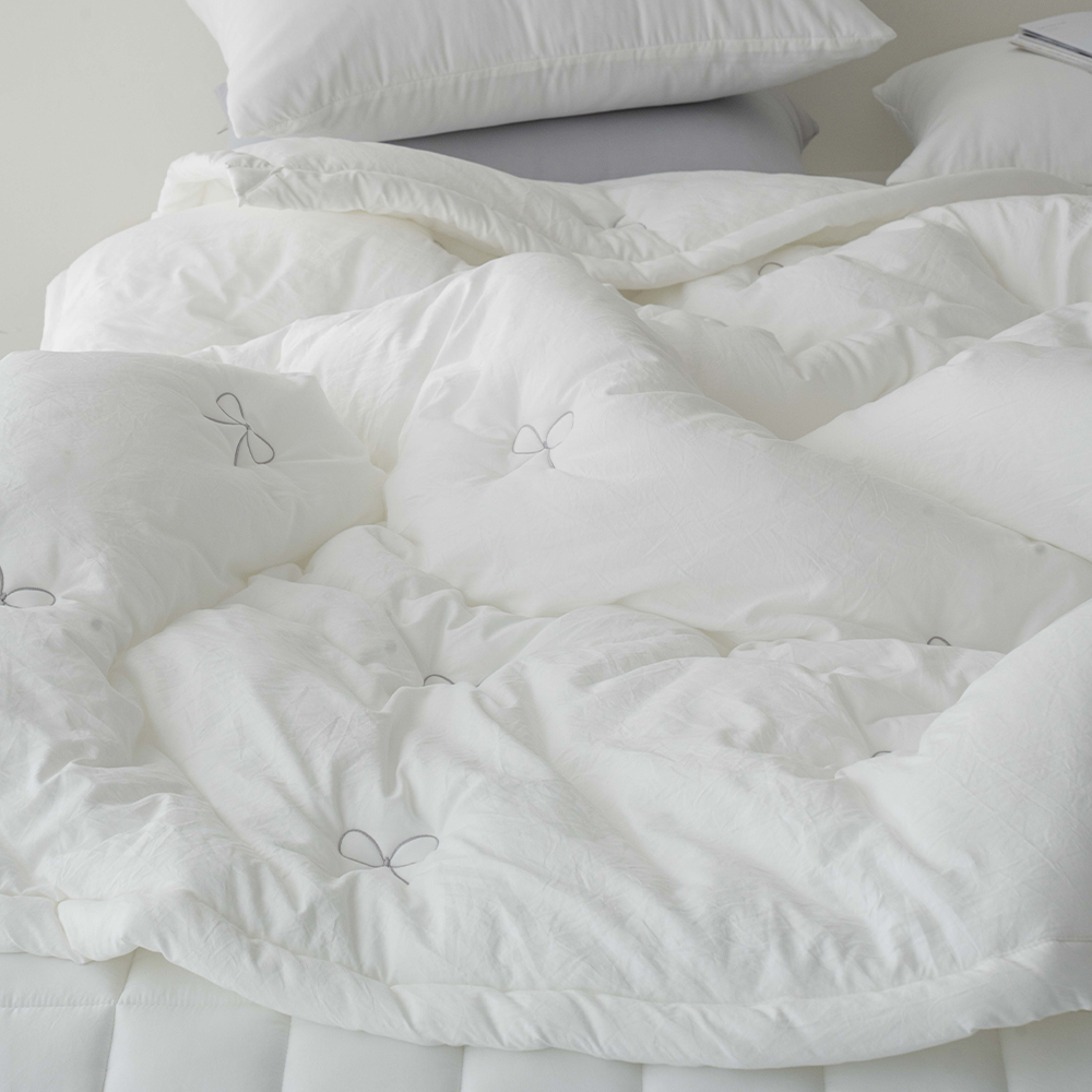 송화침장 알러지케어이불 먼지없는 리본 자수 바닐라 SS 사계절이불