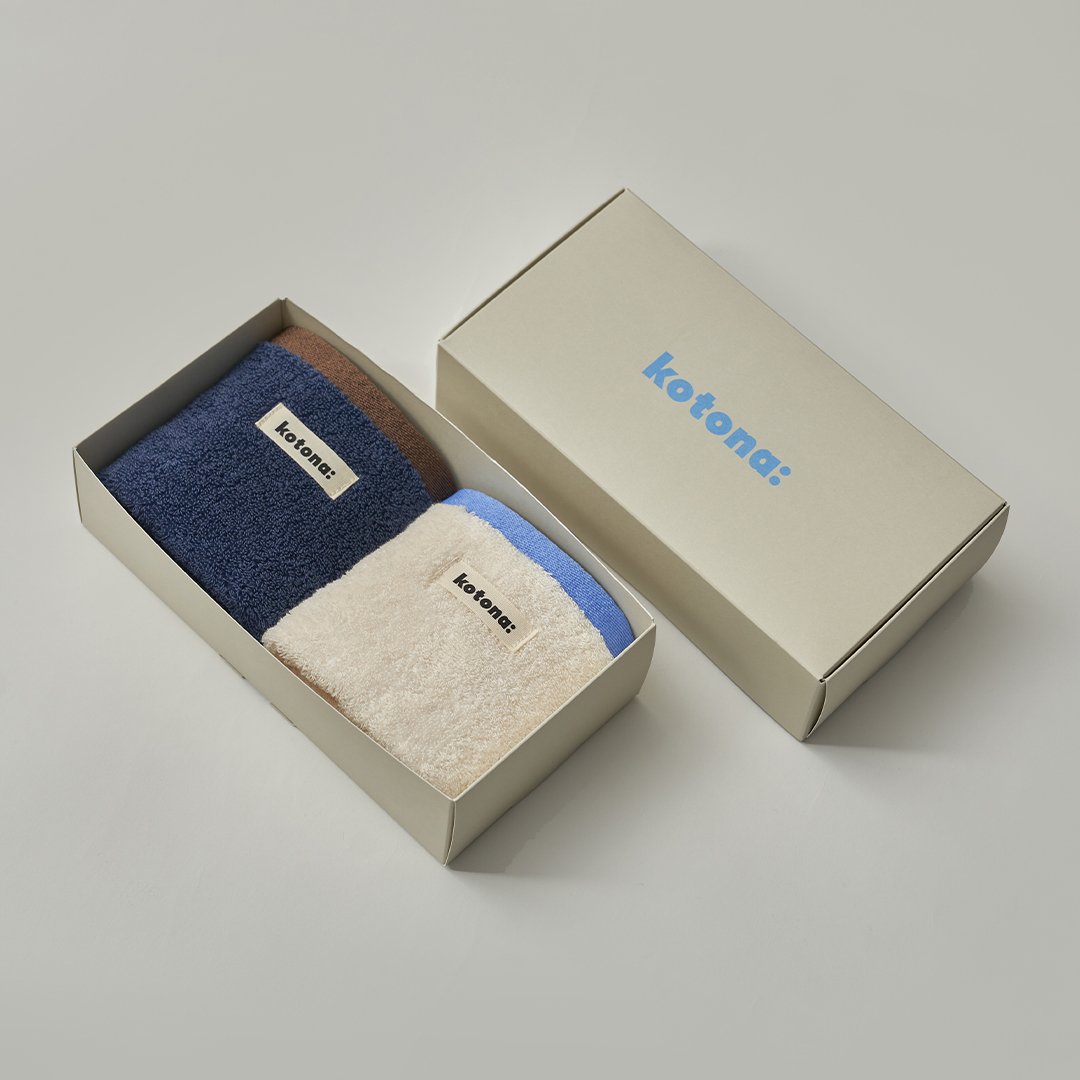 코토나 홈바디 핸드타월 세트 다크 네이비+아이보리 2P 40수 200g