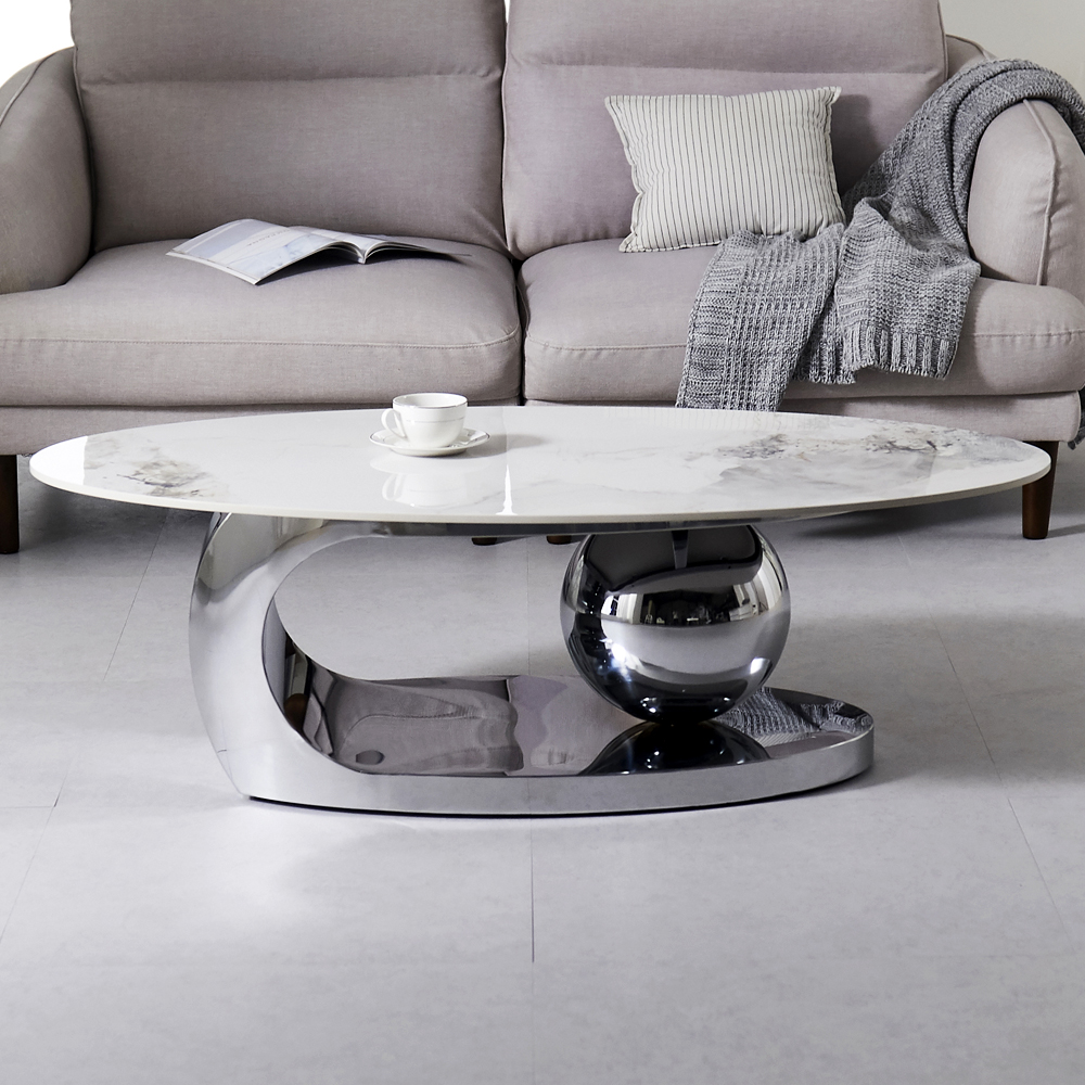 [방문설치] 아르누보 세라믹 고정식 소파테이블 거실테이블 좌탁 1300x700mm, 실버