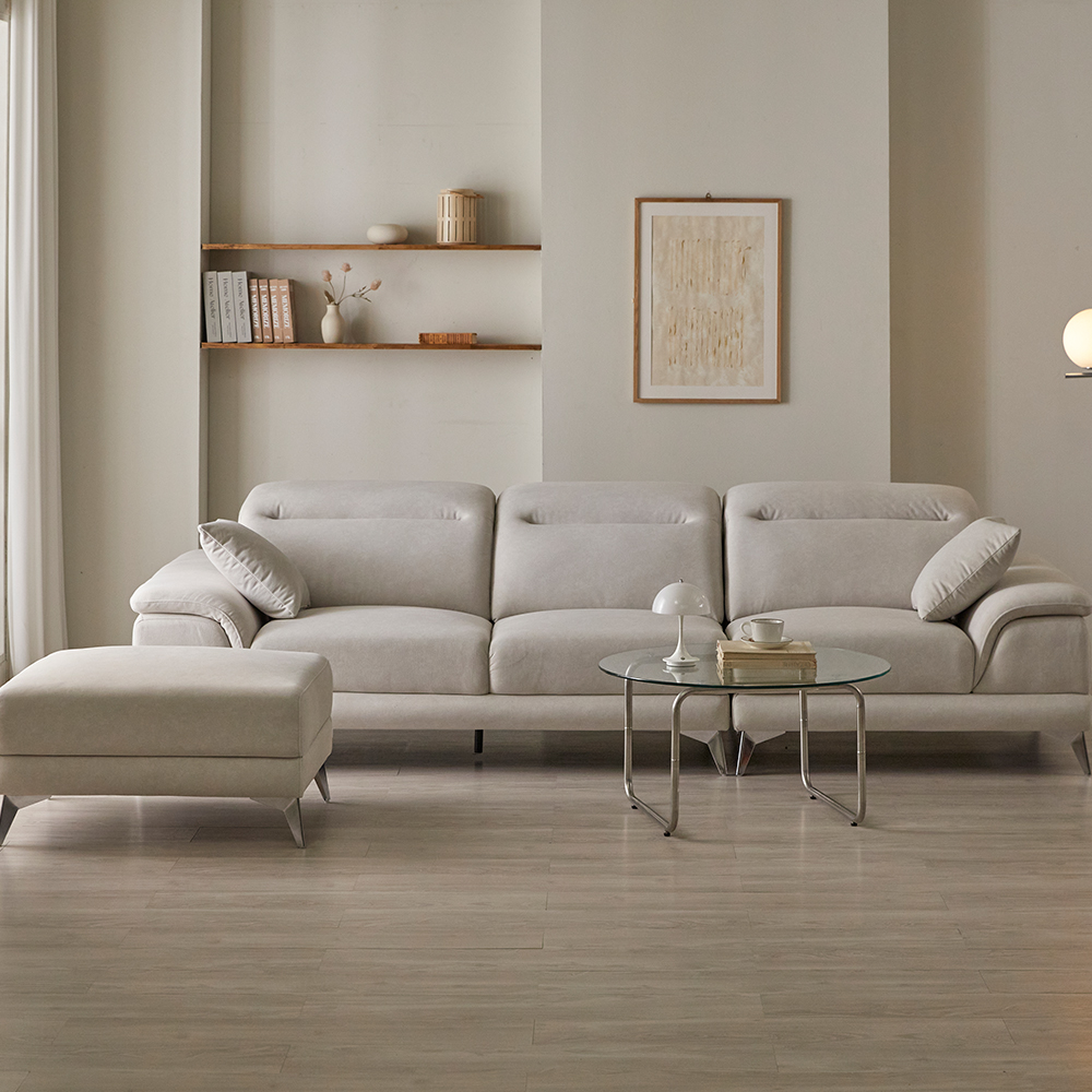 [특판행사] 아크 루카스 패브릭 소파 이지클린 갤럭시원단 스툴 스툴미포함, 아이보리, 4인용