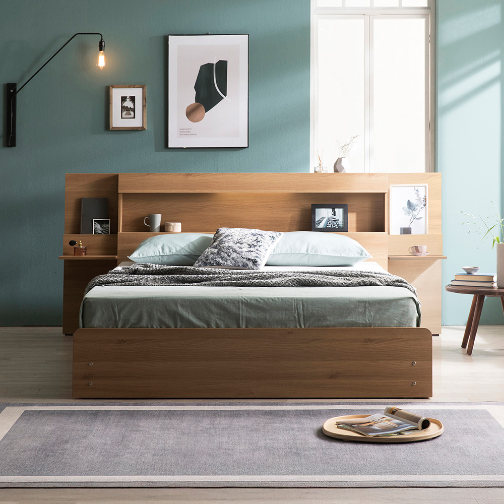 이노센트 스마트 LED 수납침대 Q 퀸사이즈 7존라텍스, 오크