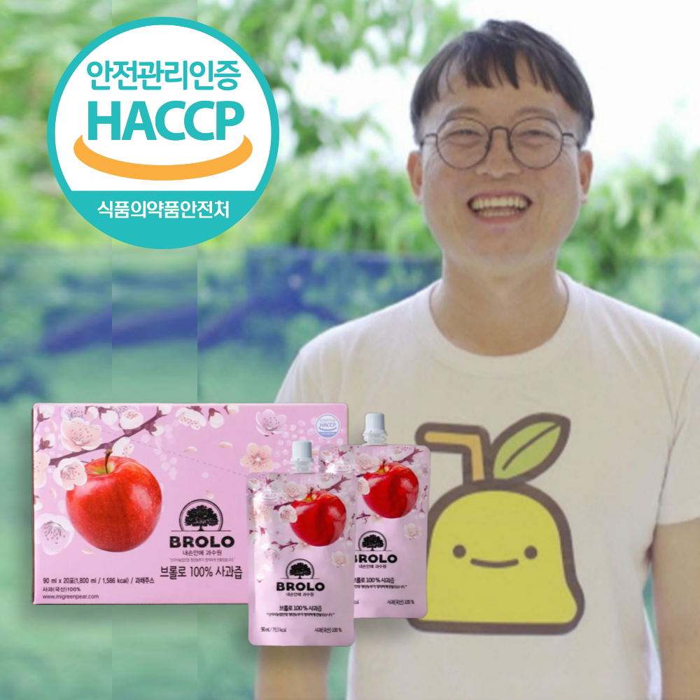 [브롤로] 신지식농업인장 100프로 NFC착즙 사과즙 90ml 스파우트형 20포, 2개