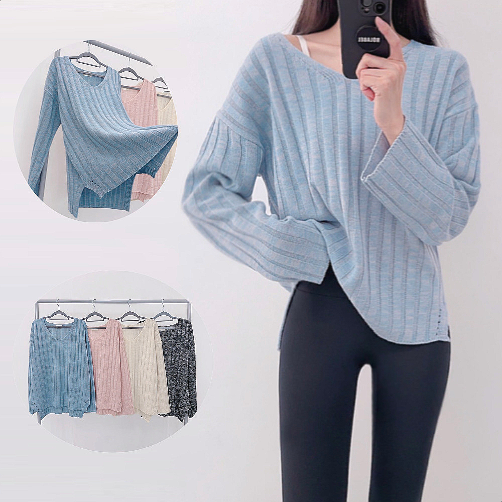 로라벨 이토 니트 오프숄더 레이어드 브이넥 오버핏 골지 봄옷 보트넥 꽈배기 여성 루즈핏