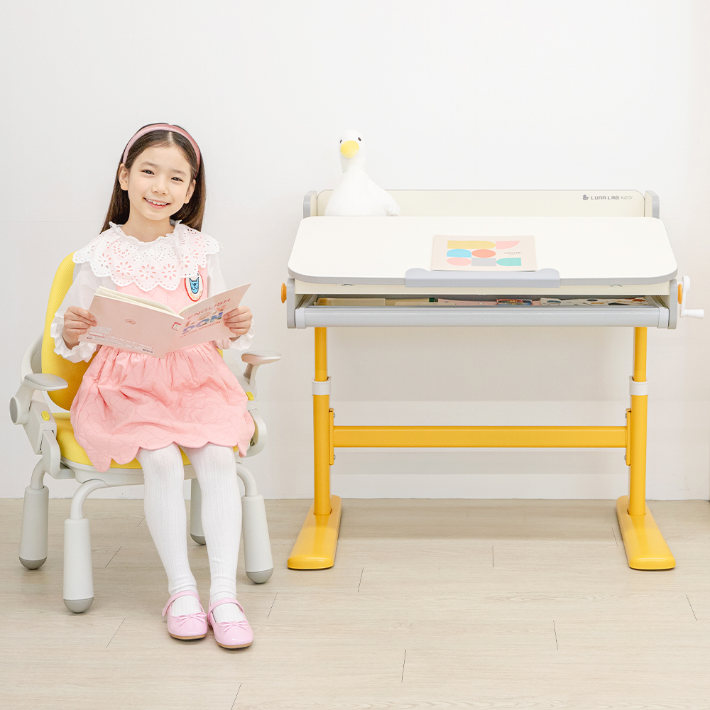 루나랩키즈 어린이 초등학생 바른자세 책상 옐로덕, 초등 학생 공부 높이 각도 조절