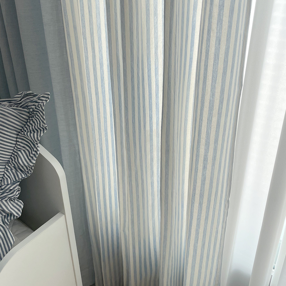 바이아미 멜란 스트라이프 블루 아이방 맞춤제작 거실커튼