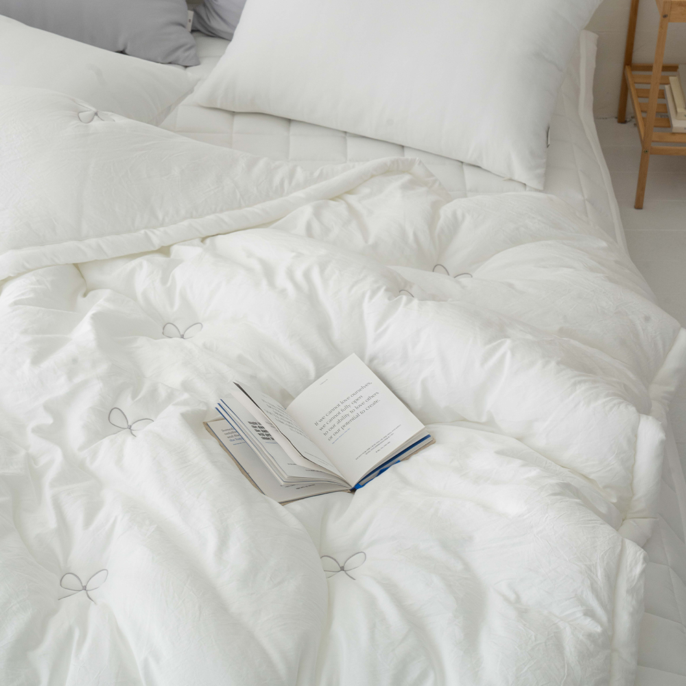 송화침장 알러지케어이불 먼지없는 리본 자수 바닐라 SS 사계절이불