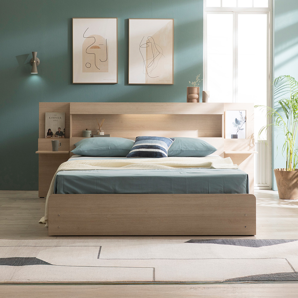 이노센트 스마트 LED 수납침대 Q 퀸사이즈 클래식본넬, 네추럴