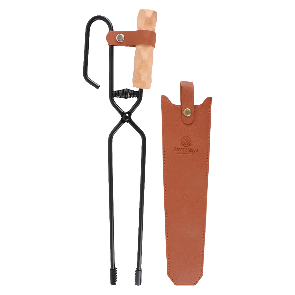 브리즈문 반자동 악어이빨 바베큐 화로 장작 숯 캠핑 집게 + 전용 가죽 커버 - 상세 이미지 2