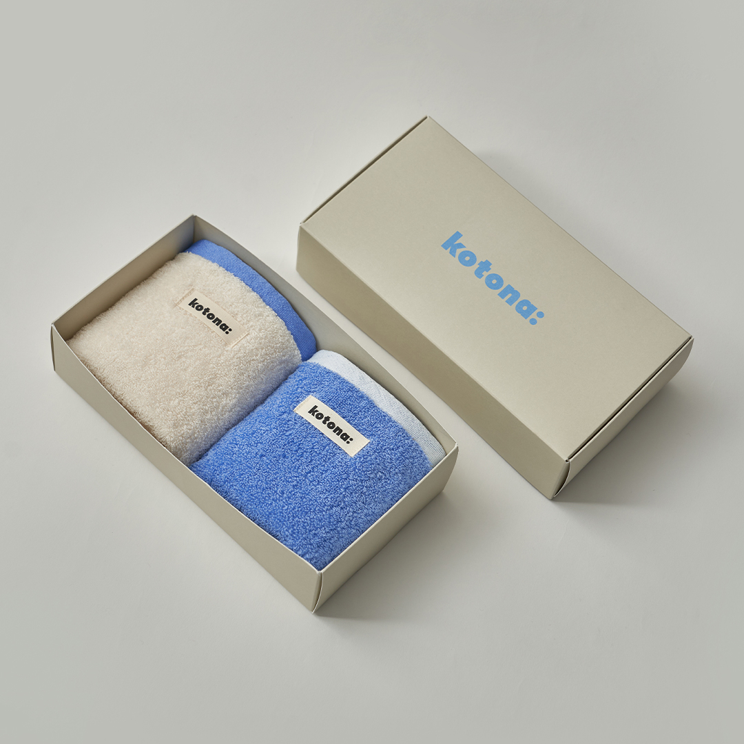 코토나 홈바디 핸드타월 세트 아이보리+라이트 매트 블루 2P 40수 200g