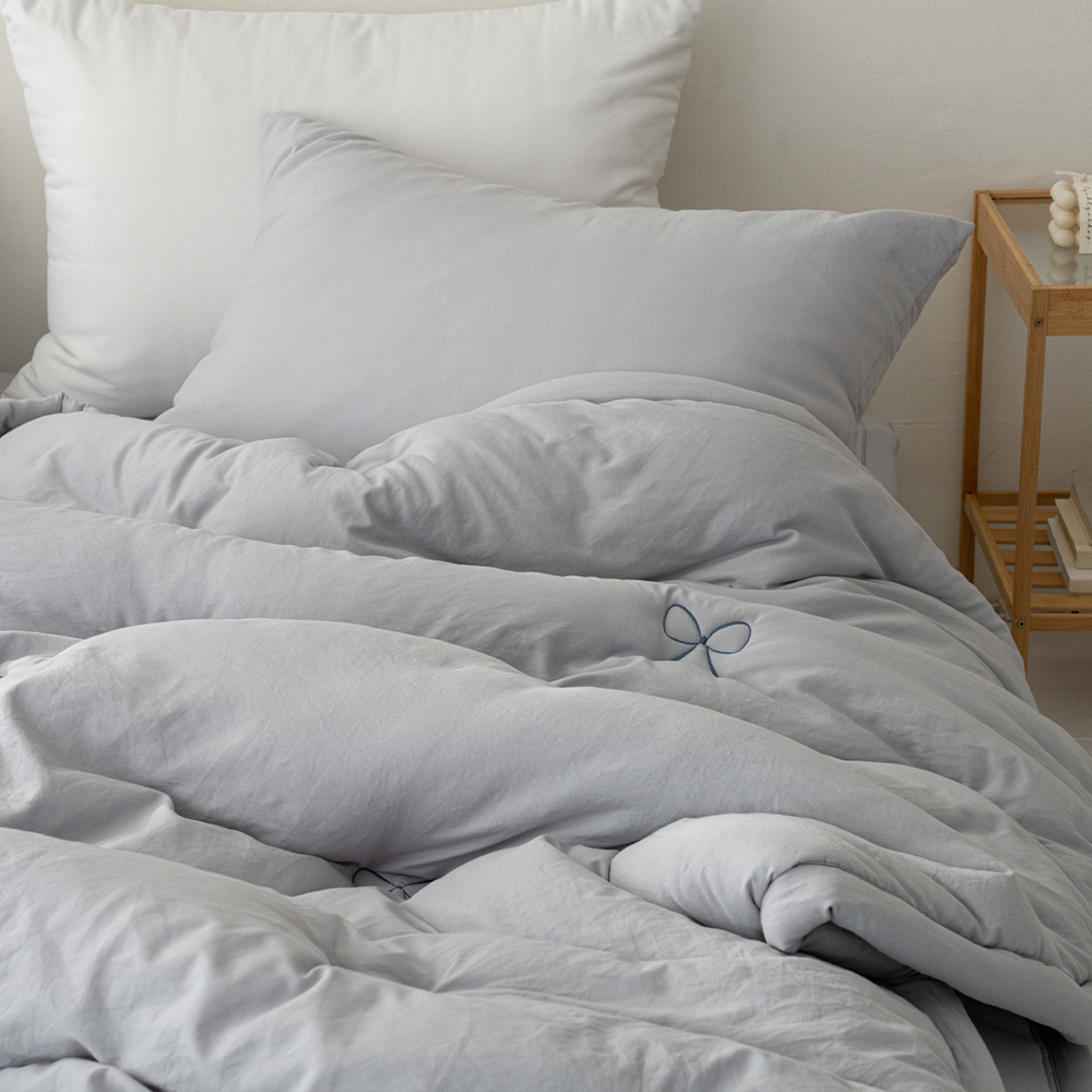 송화침장 알러지케어이불 먼지없는 리본 자수 바닐라 SS 사계절이불