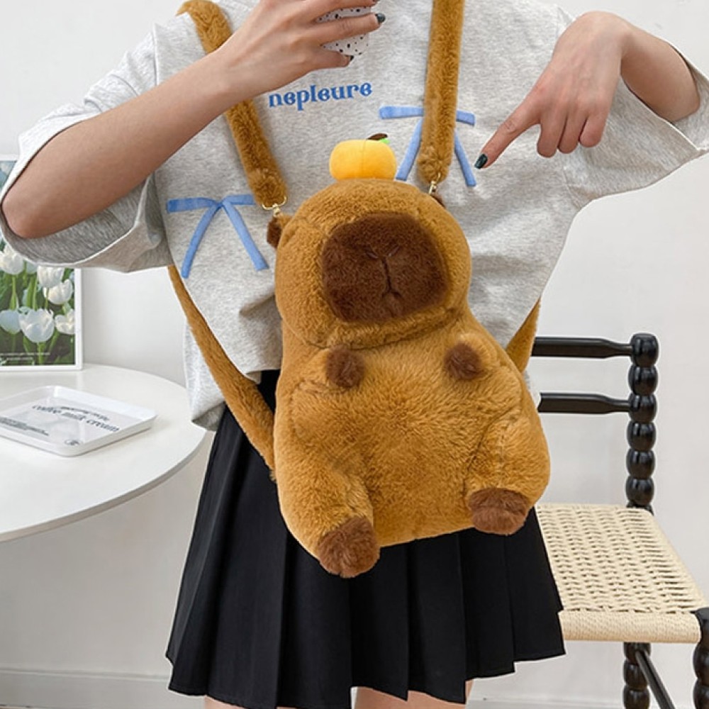 귀여운 카피바라 인형 백팩 보들보들 포근한 봉제인형 가방 - 상품 이미지