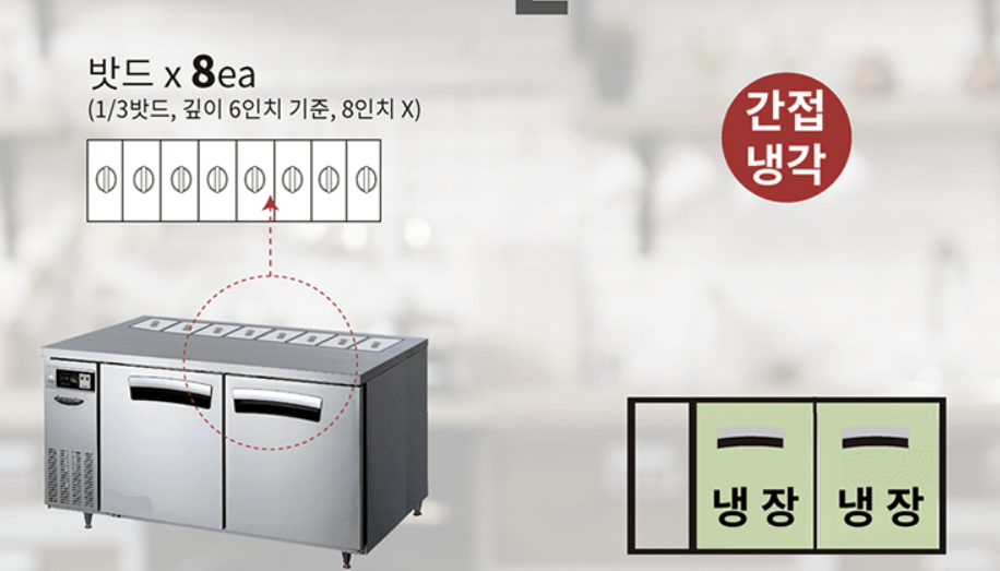 김밥냉장고 라셀르 테이블1500 작업대 8구 업소용 바트 토핑 영업용 밧드 셀프바 - 상세 이미지 2